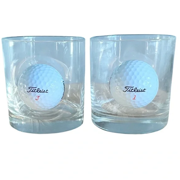 Set of 2 Titlelist Golf Ball Whiskey Rocks Glasses - Picture 2 of 8